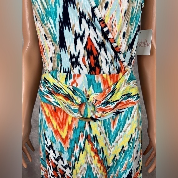 NWT- Asymmetrical Bold Print, Faux Wrap Dress, Sz Med By Stella + Ginger - Picture 4 of 12